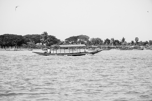 Black and white Landscape of Lake, India.
