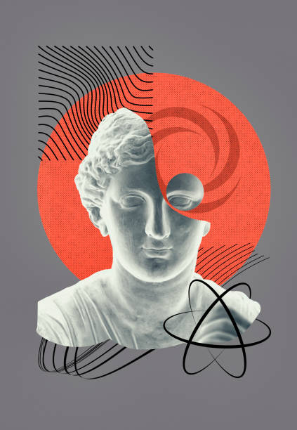 istock Collage with antique sculptures as human face in pop art style. Modern creative concept image with ancient statue head. Contemporary art poster 2135895350