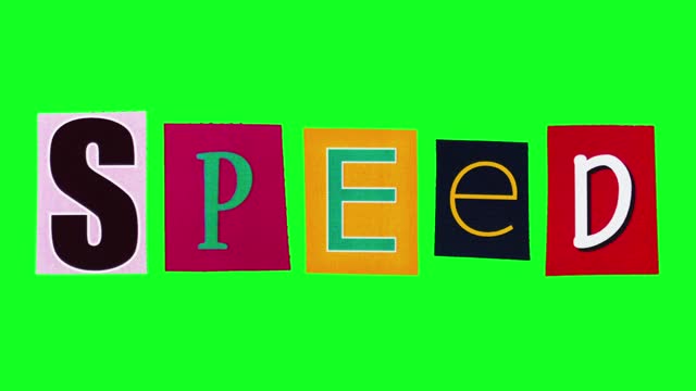 Isolated word speed with funny moving letters in loop stop motion animation on green screen