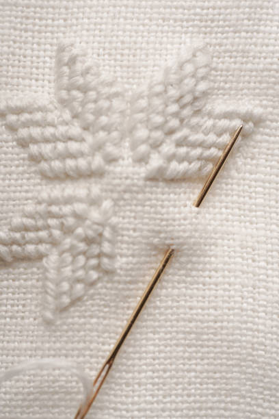 cross-stitch embroidery with white threads, the process of creating a vyshyvanka