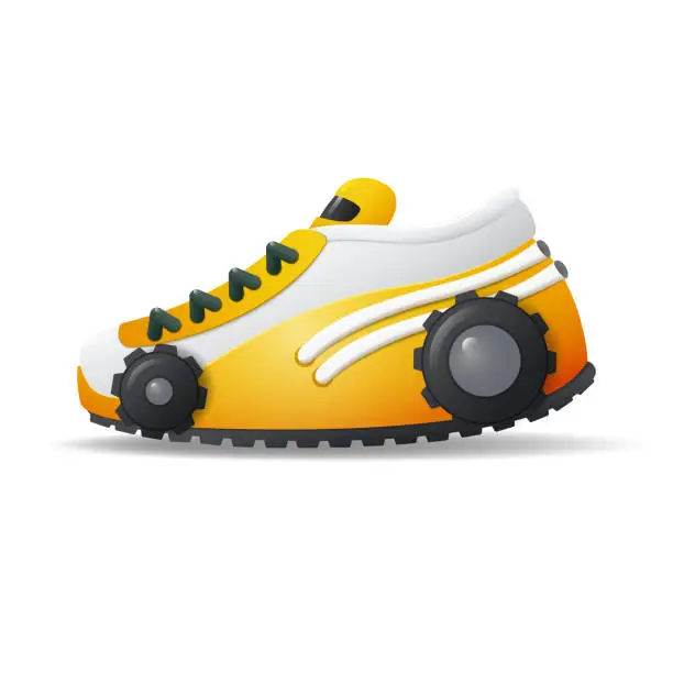 Vector illustration of Modern racing car style sneaker. Realistic image of sports shoes for design, walking, shopping and selling.