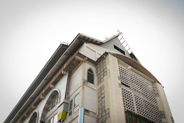 Government building with damaged roof