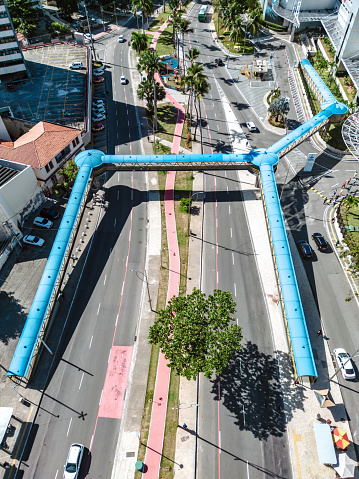 drone view on  Barra quarter of Salvador da Bahia with typical footbridge over city street