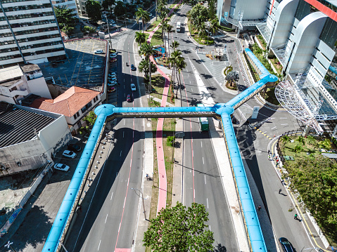 drone view on  Barra quarter of Salvador da Bahia with typical footbridge over city street