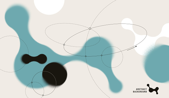 Floating spheres, organic shapes, particles. Abstract morphing shapes background.