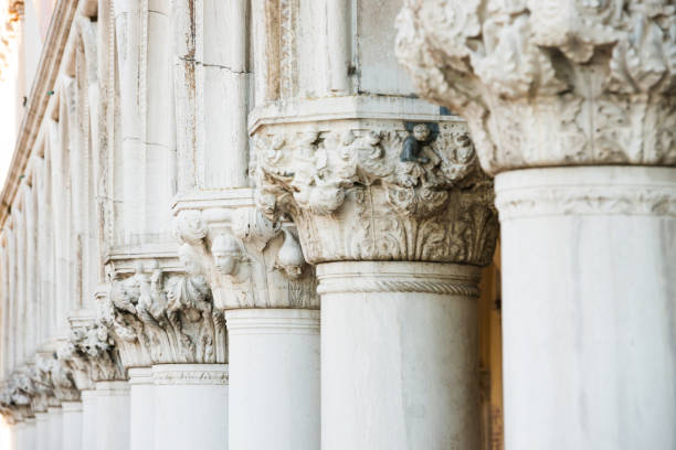 Columns of Doge's Palace at Piazza San Marco. Venice, Italy