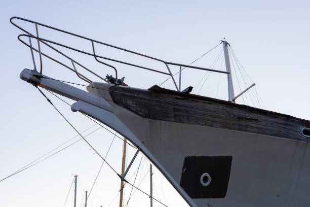 A white voyage boat featuring a steering wheel floating in the water.