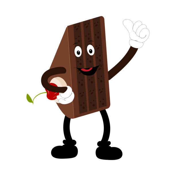 Groovy cake sliced cartoon mascot character Groovy cake sliced cartoon mascot character with smile. Funny retro birthday cake slice in sneakers, confectionery mascot, Graphic element for website drawing of a happy birthday smiley emoticon stock illustrations