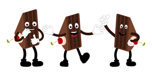 Groovy cake sliced cartoon mascot character Groovy cake sliced cartoon mascot character with smile. Funny retro birthday cake slice in sneakers, confectionery mascot, Graphic element for website drawing of a happy birthday smiley emoticon stock illustrations