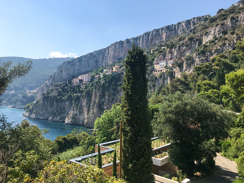 Cap D'Ail, France - July 26 2019: Scenic view above Mala Beach in Cap D'Ail,  French Riviera.