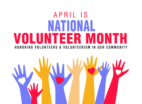 Vector illustration of a colorful National Volunteer Month web banner design. Includes editable vector eps and jpg file in download. Easy to edit. All fonts outlined.