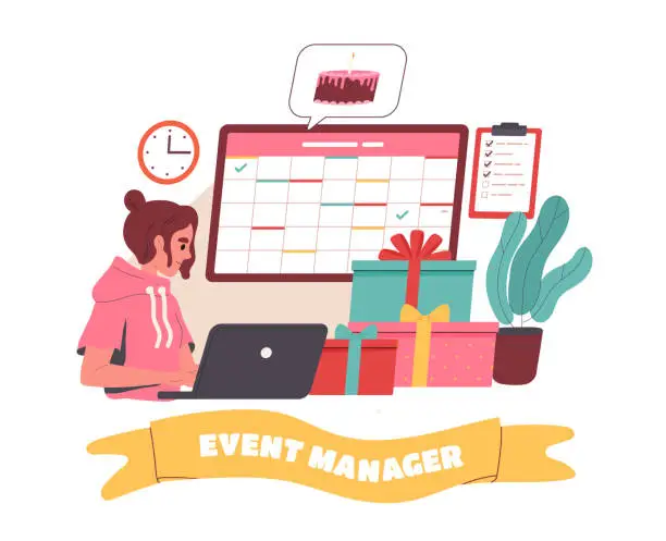 Vector illustration of Event manager woman vector simple