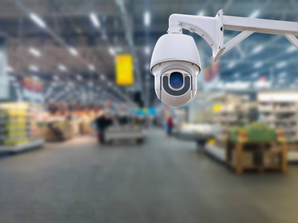 istock Surveillance camera shopping department store on the background 2136125987