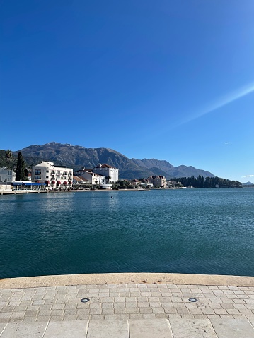 Morning in Montenegro, Tivat. harbour waterfront view. . High quality photo