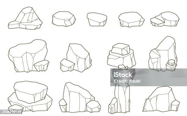 Red Rocks Line Drawing Rock Line Drawing Hand Drawn Illustration Set Stock Illustration ...