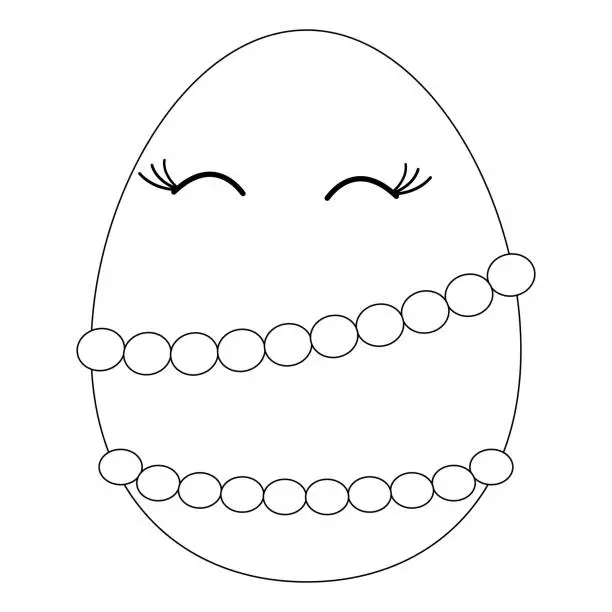 Vector illustration of Anthropomorphic happy Easter egg-woman dressed in beads