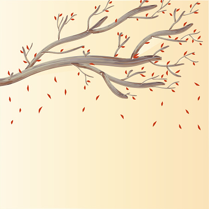 The image consists of a drawing of a tree from which red leaves fall