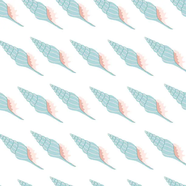 Vector illustration of Seamless pattern with sea shells. Summer seamless pattern. Vector illustration in flat style