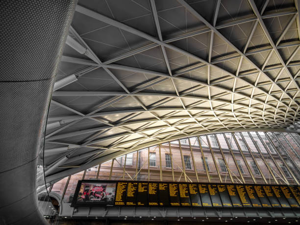 London, United Kingdom - February 26, 2024: Kings Cross railway station in London. The modern metal structure merges with the old architecture