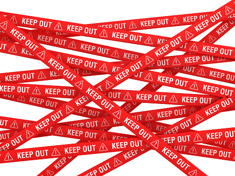 Cordon Tapes with KEEP OUT Words - White Background - 3D Rendering
