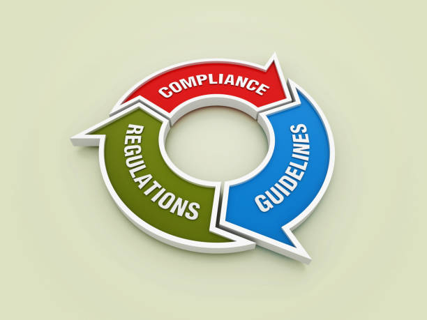 istock Circular Diagram with COMPLIANCE GUIDELINES REGULATIONS Words 2136428191