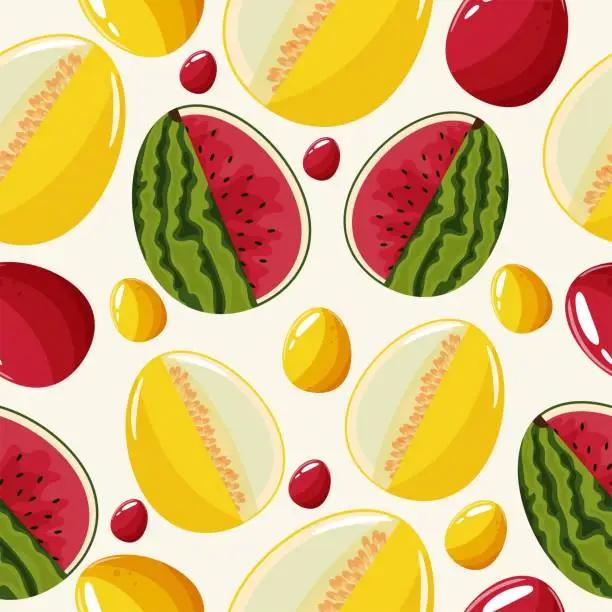 Vector illustration of easter egg watermelon and melon pattern