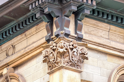 Architectural features of colonial and heritage building in Toronto, Canada. Hockey Hall of Fame