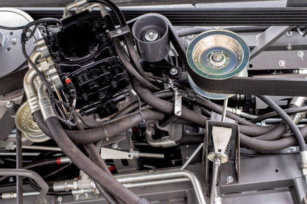 istock A black engine part with a belt and a black hose 2136467303