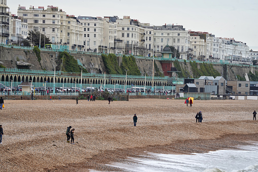 Brighton, Brighton And Hove, East Sussex, Southeastern England, United Kingdom, Britain, Europe - 16th March 2024: Brighton Seafront features a picturesque beach adorned with a blend of traditional Brighton coastal architecture and contemporary structures.

The seafront of Brighton and Hove in England offers a picturesque view of the beach, making it a sought-after travel destination in the UK. With its vibrant atmosphere and charming coastal town appeal, Brighton and Hove present a panoramic view that captivates tourists from all over.