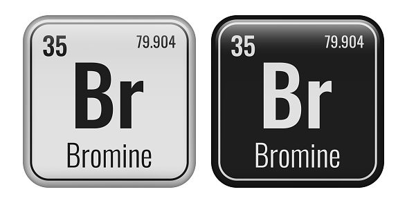 Bromine symbol. Chemical element of the periodic table. Vector illustration isolated on white background. Glass sign.