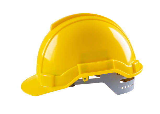 istock Yellow safety construction helmet isolated on white background 2136631024