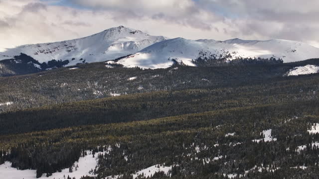 Vail Pass Colorado Rocky Mountain backcountry high altitude ski snowboard backcountry avalanche terrain peaks sunlight on forest winter spring snowy peaks evening clouds sunset upward motion