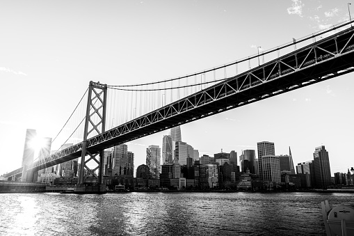 Bay bridge in California black and white