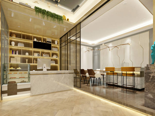 istock 3d render. Modern boutique shop interior scene. 2136705591