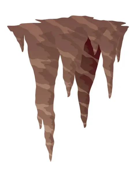 Vector illustration of Stalactite. Icicle shaped hanging mineral formations in cave. Nature brown limestone, material stone icon. Natural growth geology formations