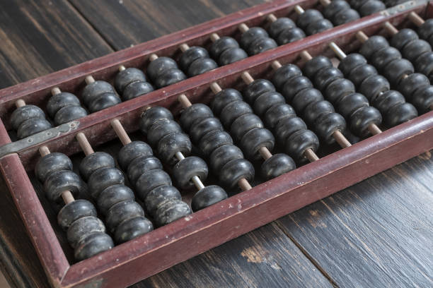 Abacus - engraved woodcut illustration technique on white
