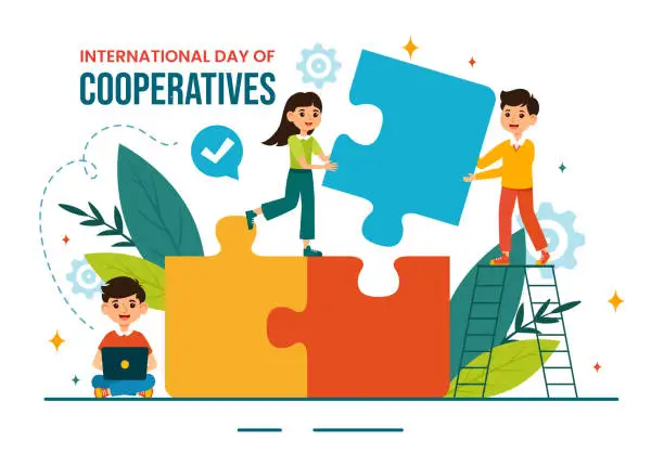 Vector illustration of International Day of Cooperatives Vector Illustration on 6 July with People to the Complementary Goals of the United Nations in Flat Background