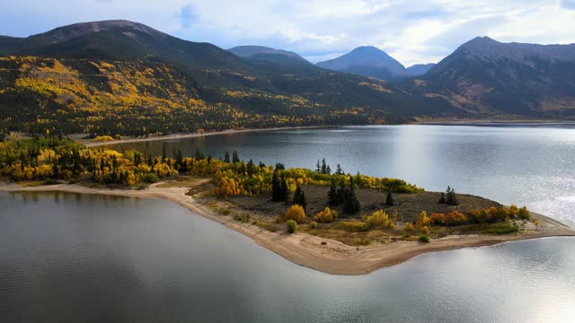 4k Aerial Drone Footage Twin Lakes Colorado in Autumn Fall Color near Leadville