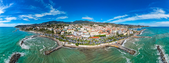 Aeiral view above Sanremo Italy during summer on the Mediterranean Sea