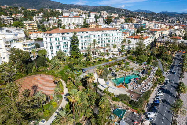 Aeiral view above Sanremo Italy during summer on the Mediterranean Sea