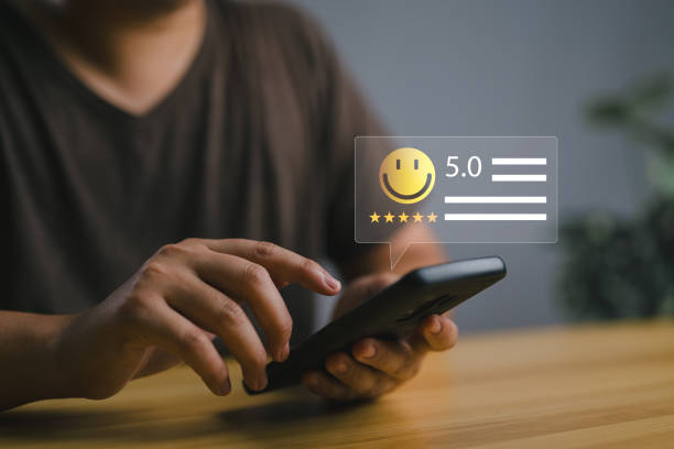 istock Customer Satisfaction Survey concept, 5-star satisfaction, service experience rating online application, customer evaluation product service quality, satisfaction feedback review, good quality most. 2136929091