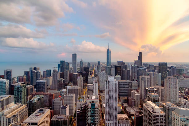 istock Downtown Chicago Aerial Sunset 2136935236