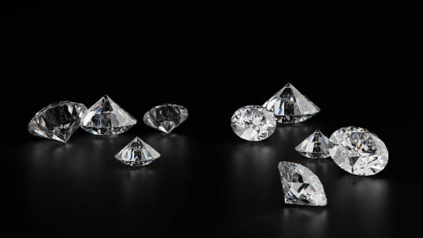 istock Diamonds of various sizes On black background. 3D rendering. 2136952324