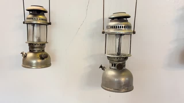 Retro oil lamp s in a row 4k stock video