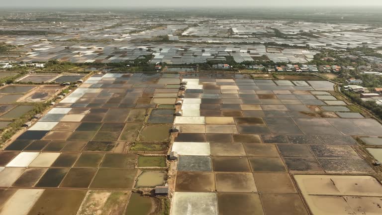 Colorful salt fields viewed from above, Ben Tre province