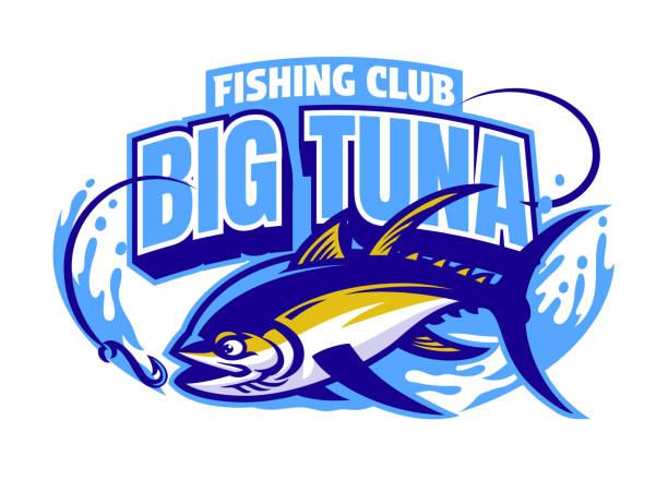 ilustraciones, imágenes clip art, dibujos animados e iconos de stock de logotipo de la mascota de pesca de atún aleta amarilla - tuna sea underwater fish