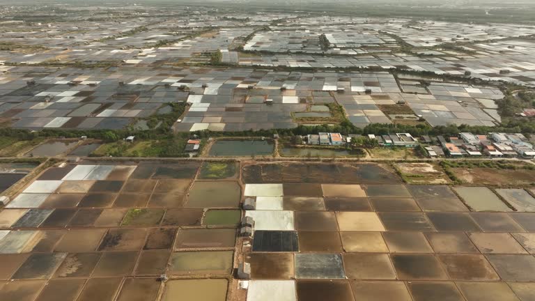 Colorful salt fields viewed from above, Ben Tre province