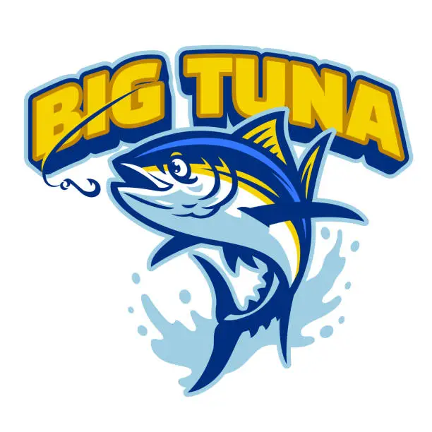 Vector illustration of Tuna Fishing Mascot Logo Design