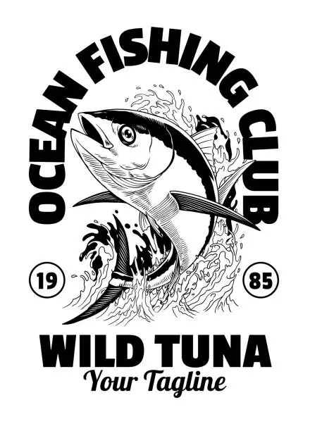 Vector illustration of Tuna Fishing Shirt Design Illustration in Vintage Retro Style