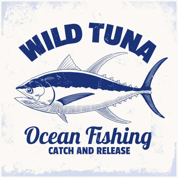Vector illustration of Tuna Fishing Vintage Shirt Design